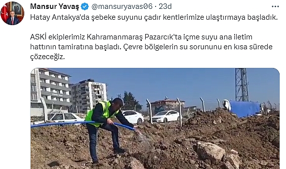 ASKİ EKİPLERİ DEPREM BÖLGESİNDE: HATAY ANTAKYA’DA İÇME SUYU HATTI ÇADIR BÖLGESİNE ULAŞT