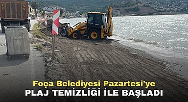 Foça Belediyesi Pazartesi'ye Plaj Temizliği İle Başladı