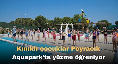 Kınıklı çocuklar Poyracık Aquap ark'ta yüzme öğreniyor