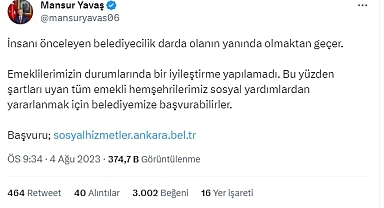 MANSUR YAVAŞ'TAN EMEKLİLERE DESTEK