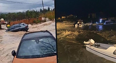 Çanakkale'de sağanak: Dere taştı, otomobil suya kapıldı