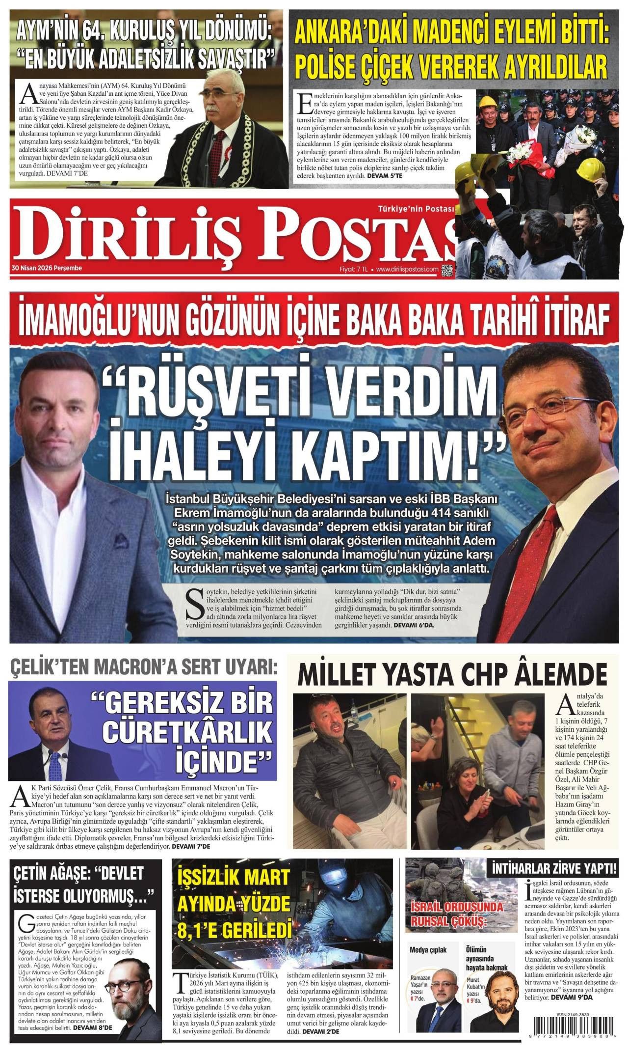 Diriliş Postası Gazetesi Gazete Manşeti
