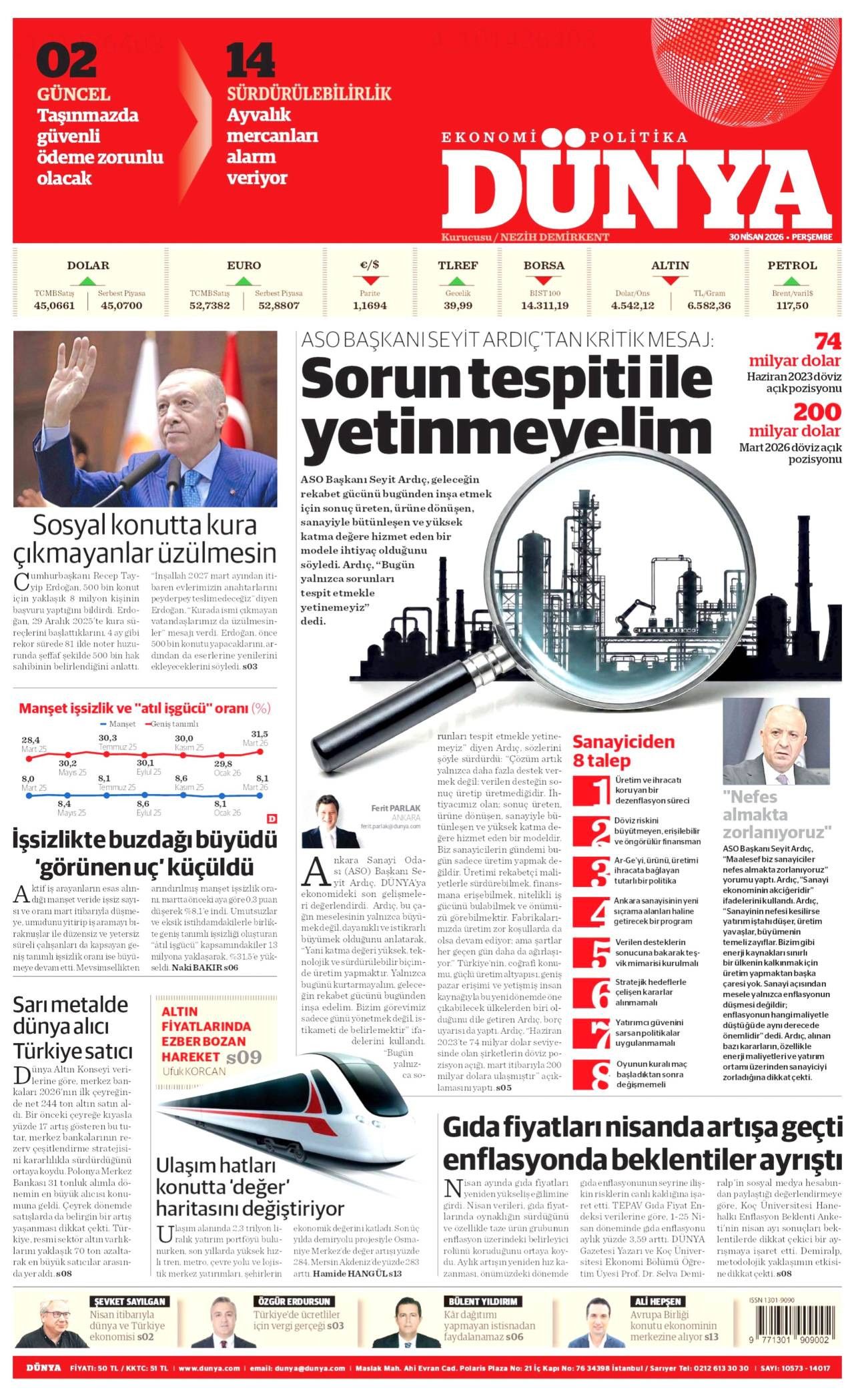 Dünya Gazetesi Gazete Manşeti