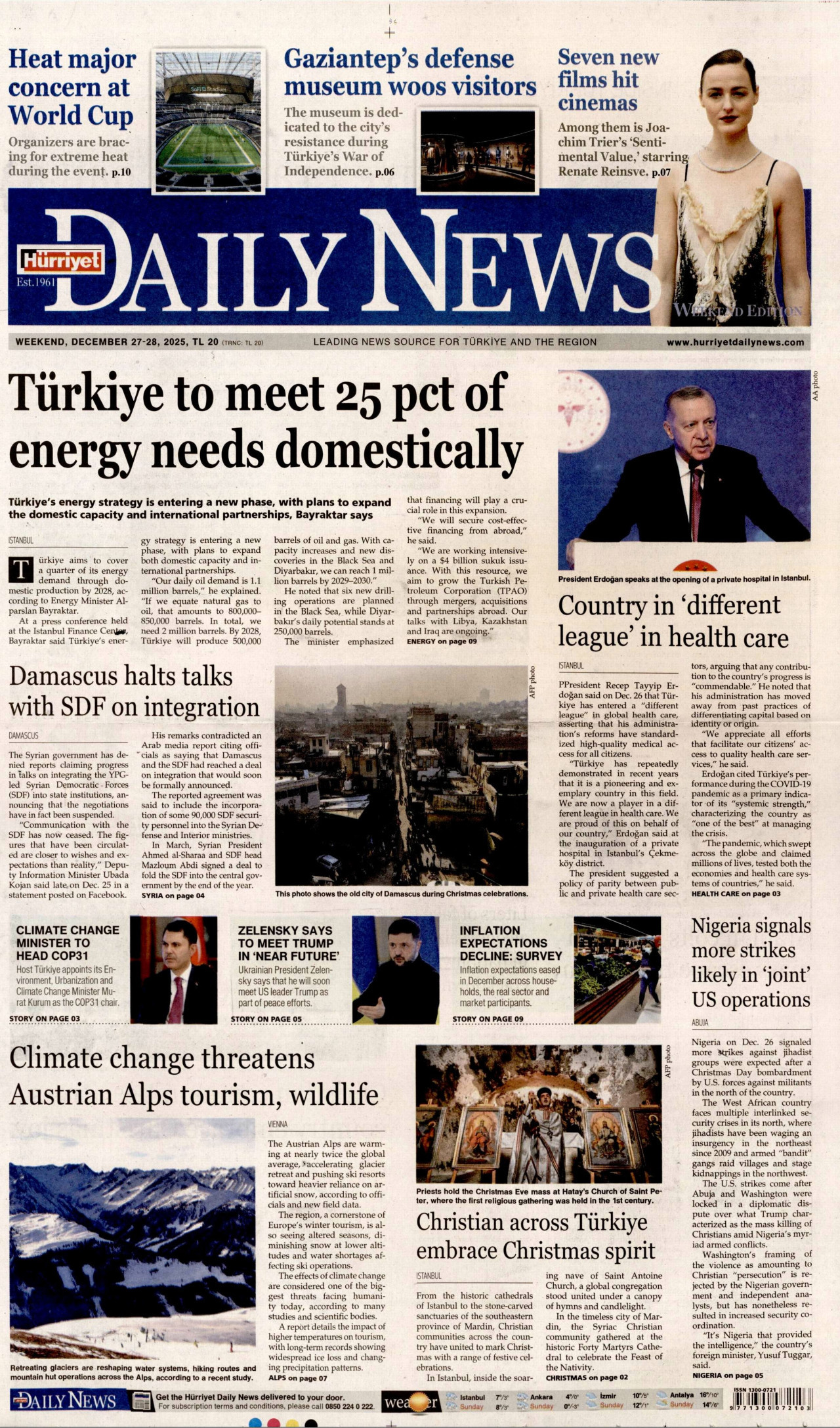 HÜRRİYET DAİLY NEWS Gazete Manşeti