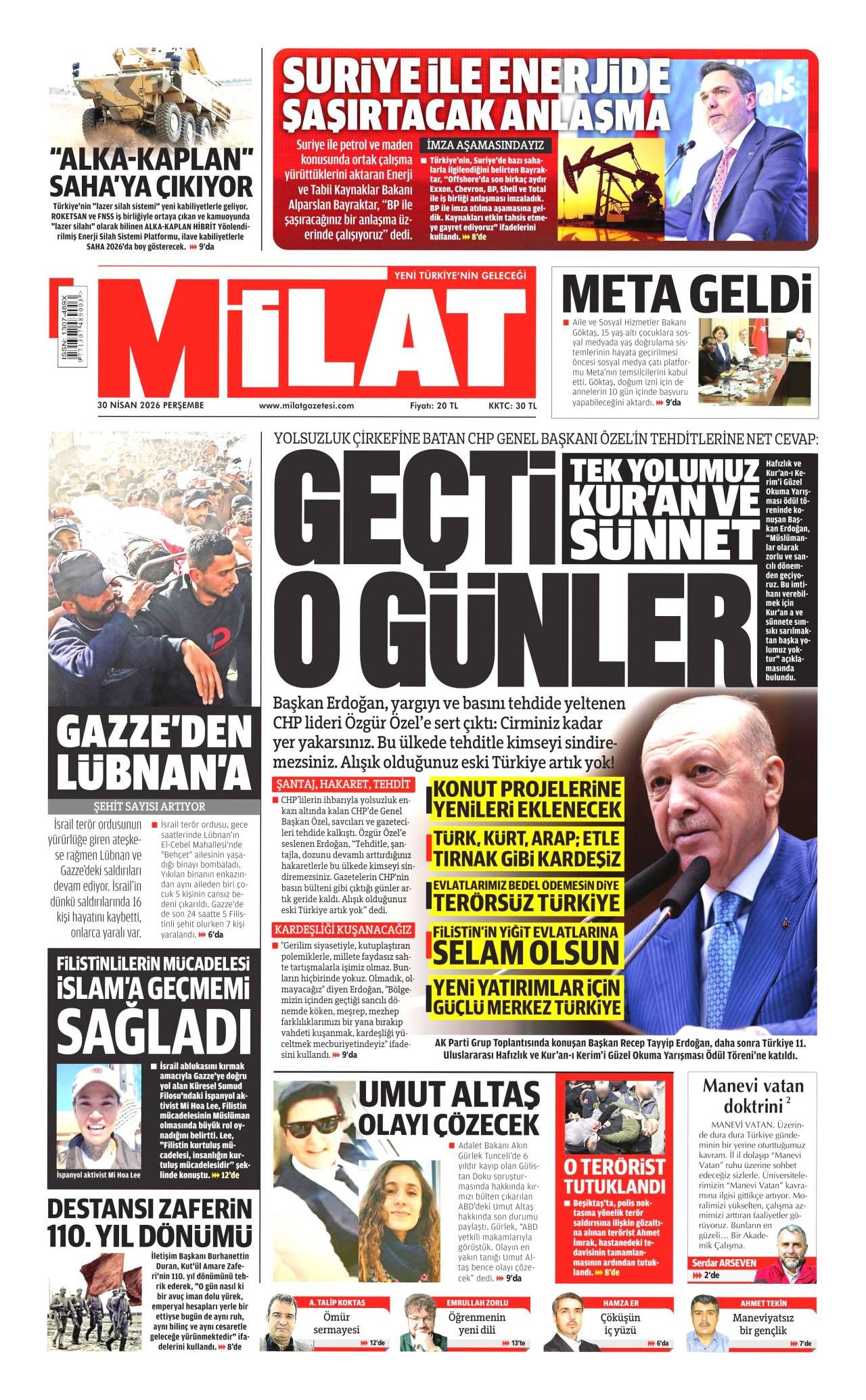 Milat Gazetesi Gazete Manşeti