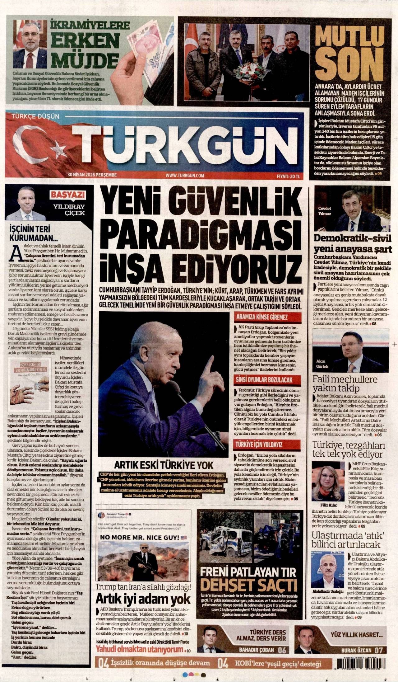 Türkgün Gazetesi Gazete Manşeti