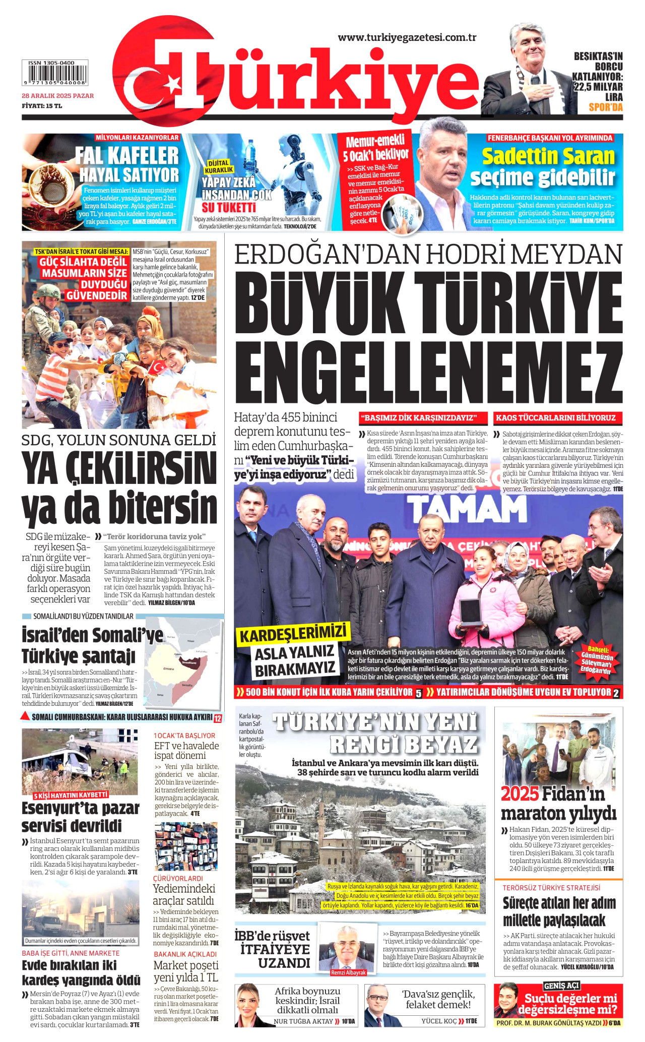 TÜRKİYE GAZETESİ Gazete Manşeti