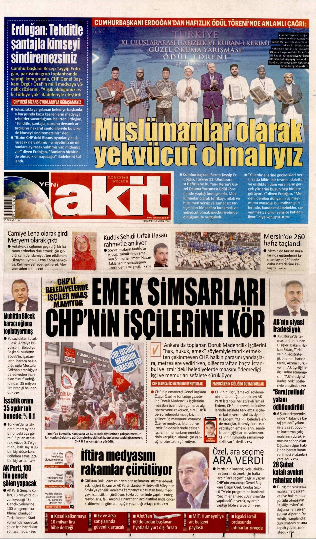 Yeni Akit Gazetesi Gazete Manşeti