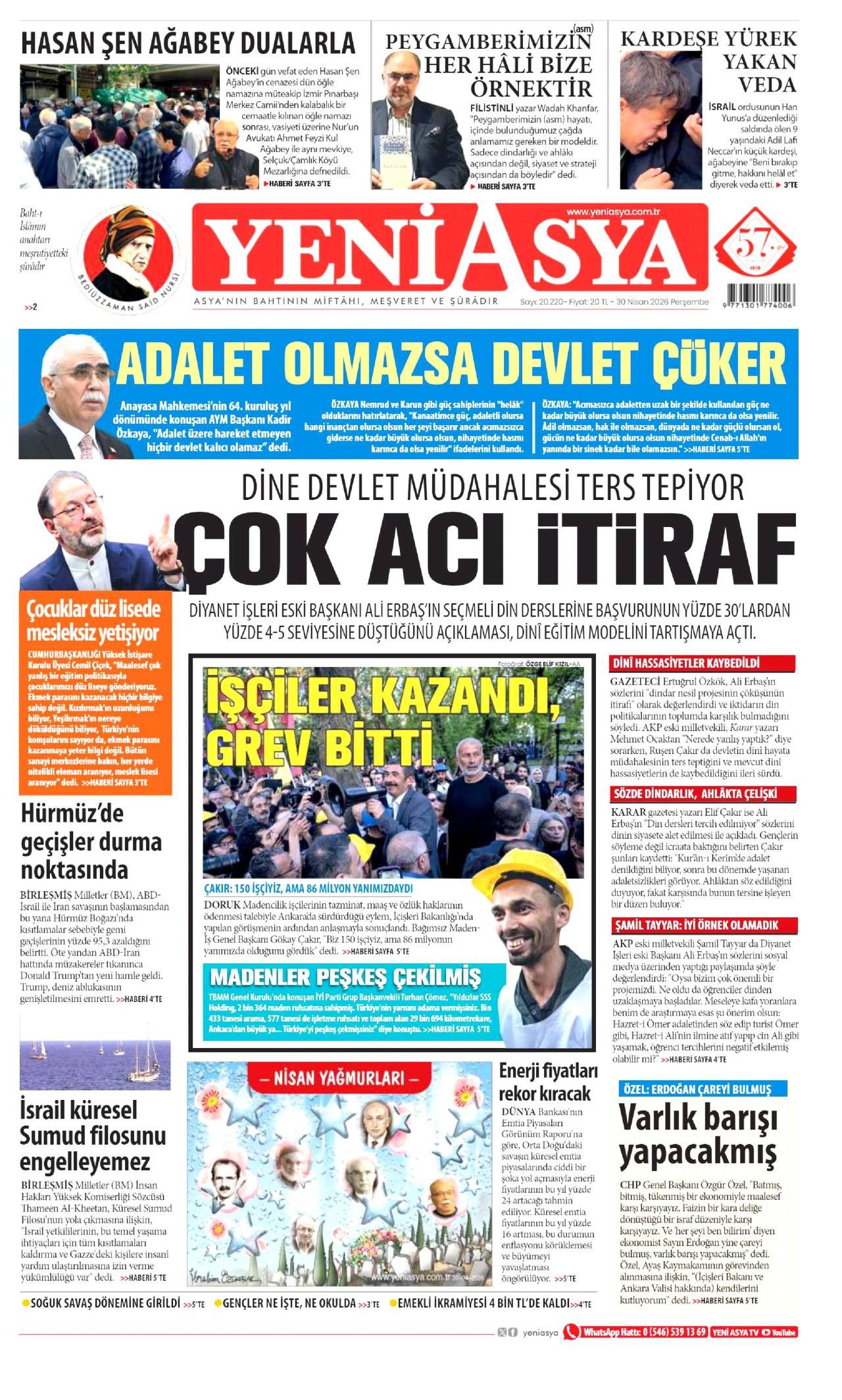 Yeni Asya Gazetesi Gazete Manşeti