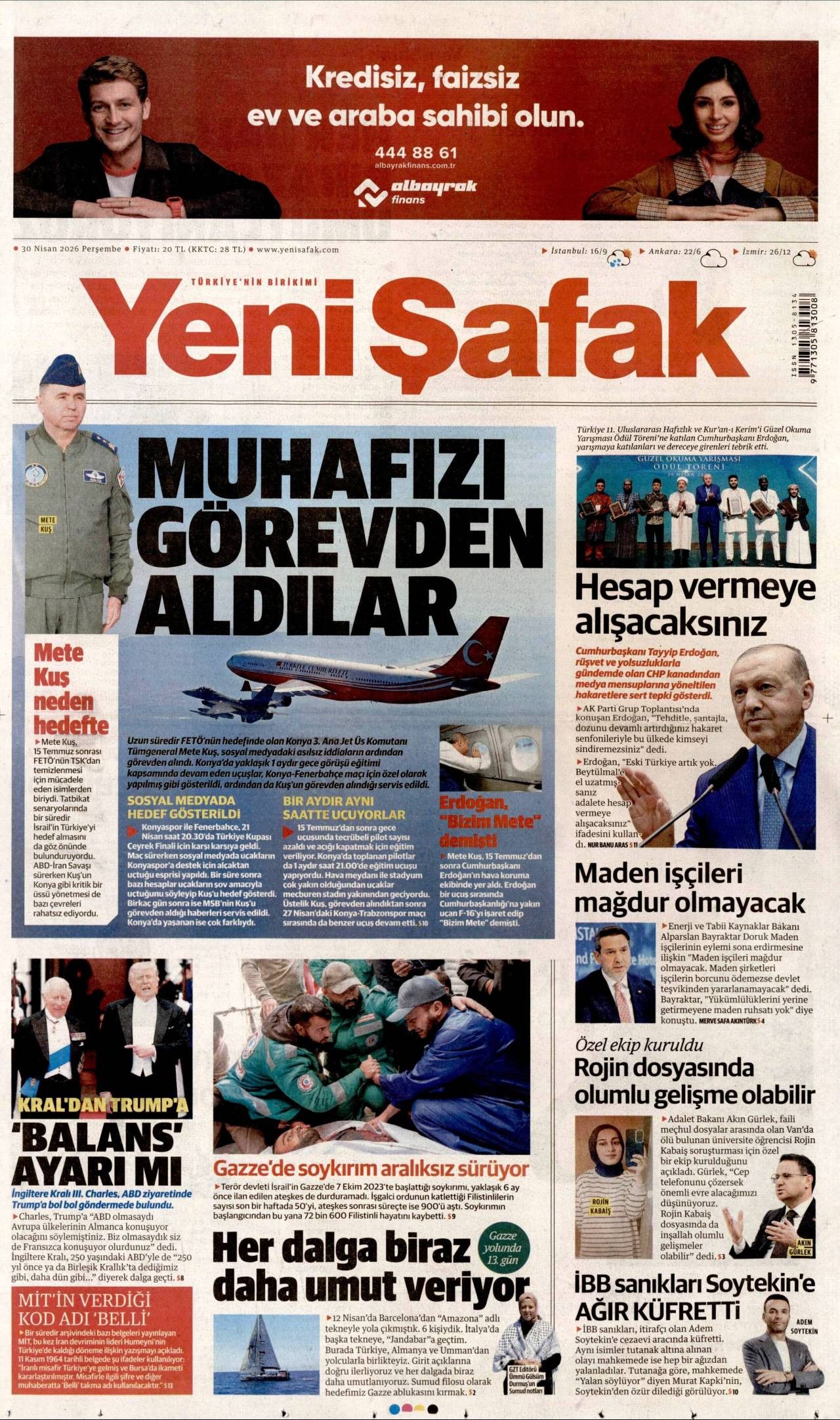Yeni Şafak Gazetesi Gazete Manşeti