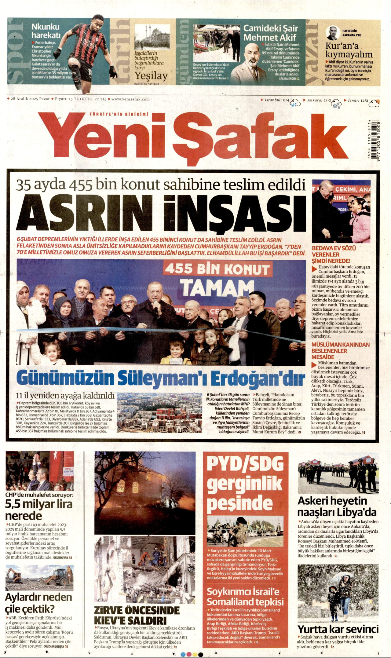 YENİ ŞAFAK Gazete Manşeti